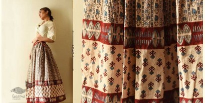 Flowers in a River | Ajrakh Prints with Natural Dye - Beige & Red Long Skirt