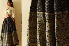 Flowers in a River | Ajrakh Prints with Natural Dye - Carbon Black Long Skirt