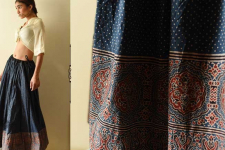 Flowers in a River | Ajrakh Prints with Natural Dye - Indigo Long Skirt / Ghagra