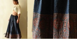 Flowers in a River | Ajrakh Prints with Natural Dye - Indigo Long Skirt / Ghagra