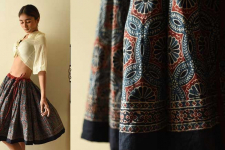 Flowers in a River | Natural Dyed Ajrakh Block Printed Blue Short Skirt