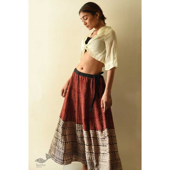 shop Natural Dyed Jawariya Block Printed A-Line Long Skirt