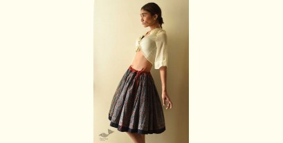 Flowers in a River | Natural Dyed Ajrakh Block Printed Blue Short Skirt