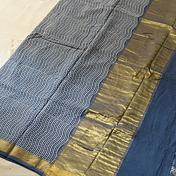 Eshana ~ Block Printed Cotton Blue Saree