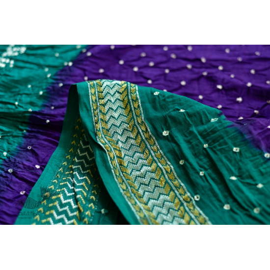 summer special Cotton Bandhani green & violet Saree