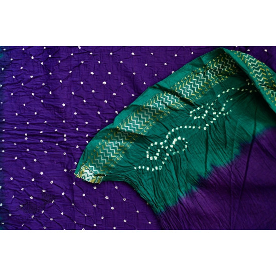 summer special Cotton Bandhani green & violet Saree