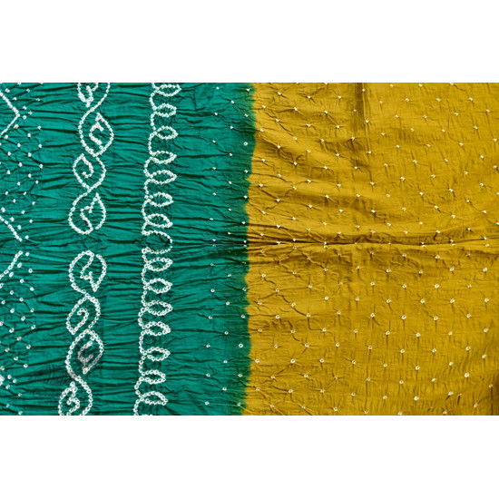 summer special Cotton Bandhani Green-Yellow Saree