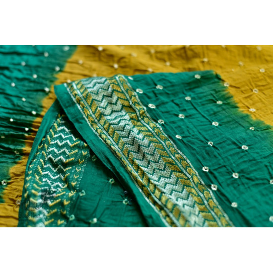 summer special Cotton Bandhani Green-Yellow Saree