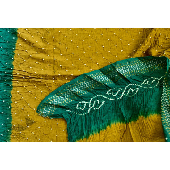 summer special Cotton Bandhani Green-Yellow Saree