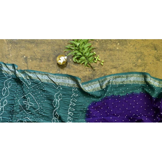 summer special Cotton Bandhani green & violet Saree