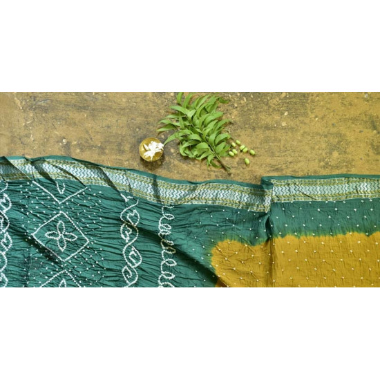 summer special Cotton Bandhani Green-Yellow Saree