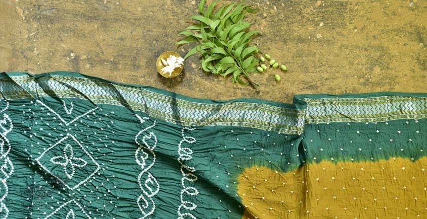 summer special Cotton Bandhani Green-Yellow Saree