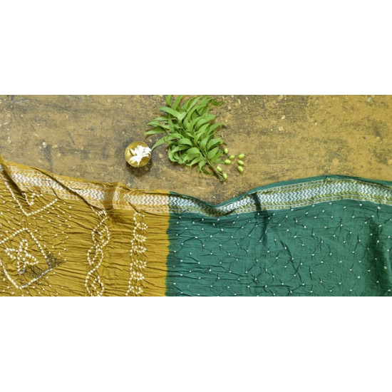 summer special Cotton Bandhani green Saree