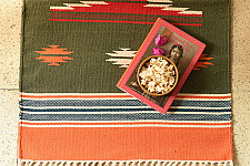 A finite infinity ❧ Handwoven Geometric Dhurries  ( 2 x 6 ) - Green