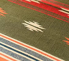 A finite infinity ❧ Handwoven Geometric Dhurries  ( 2 x 6 ) - Green