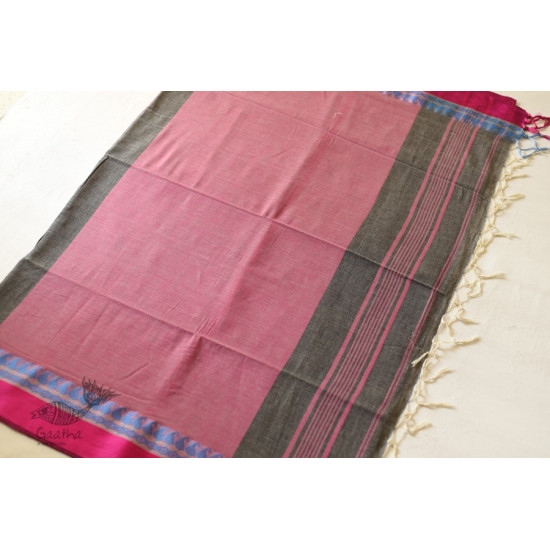 shop  Handloom Saree - Carbon Black With Rani Pink Border