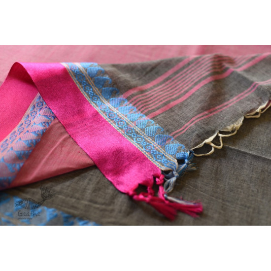 shop  Handloom Saree - Carbon Black With Rani Pink Border