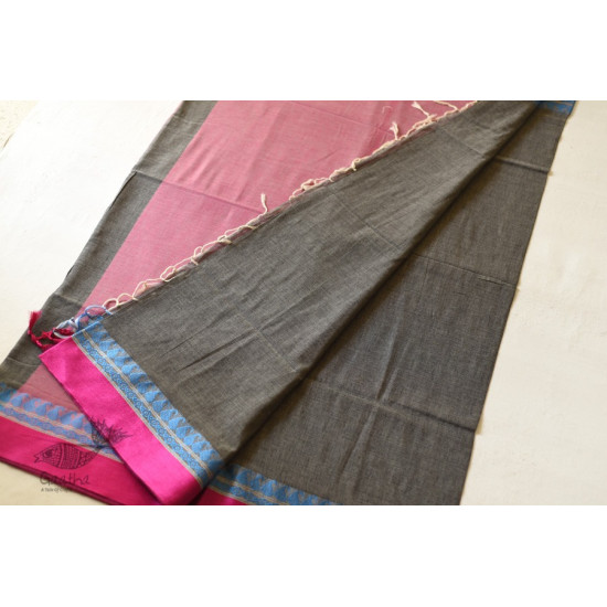 shop  Handloom Saree - Carbon Black With Rani Pink Border