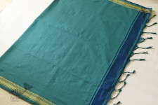 Casual Classics ❊ Handloom Saree ❊ Green Cotton Saree With Blue Pallu