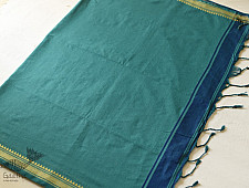 Casual Classics ❊ Handloom Saree ❊ Green Cotton Saree With Blue Pallu