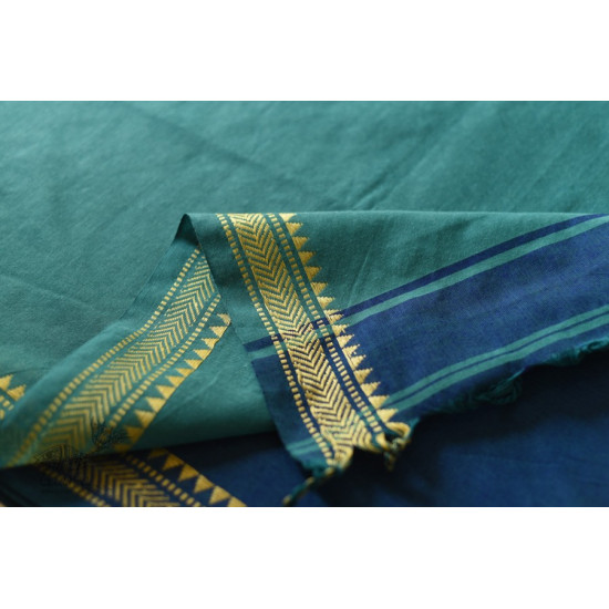 shop Green Cotton Saree With Blue Pallu