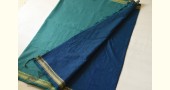 shop Green Cotton Saree With Blue Pallu