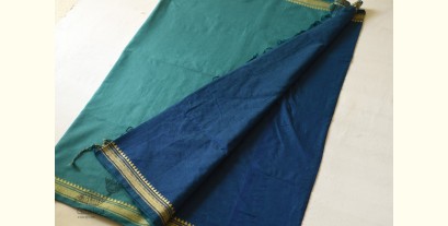 Casual Classics ❊ Handloom Saree ❊ Green Cotton Saree With Blue Pallu