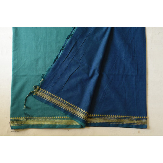 shop Green Cotton Saree With Blue Pallu