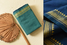 Casual Classics ❊ Handloom Saree ❊ Green Cotton Saree With Blue Pallu