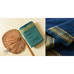 Casual Classics ❊ Handloom Saree ❊ Green Cotton Saree With Blue Pallu