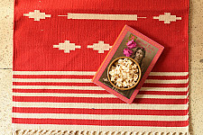 A finite infinity ❧ Handwoven Geometric Dhurries  ( 2 x 6 ) - Red