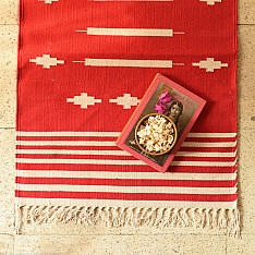 A finite infinity ❧ Handwoven Geometric Dhurries  ( 2 x 6 ) - Red