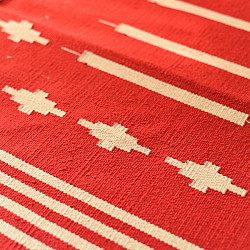 A finite infinity ❧ Handwoven Geometric Dhurries  ( 2 x 6 ) - Red