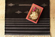 A finite infinity ❧ Handwoven Geometric Dhurries  ( 2 x 6 ) - Carbon Black