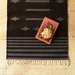 A finite infinity ❧ Handwoven Geometric Dhurries  ( 2 x 6 ) - Carbon Black