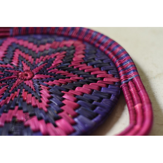 Moonj Grass handicraft - Serving Tray-Pink & Purple