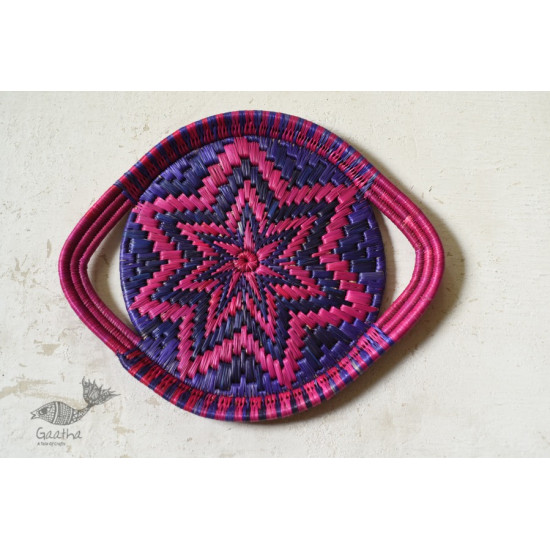 Moonj Grass handicraft - Serving Tray-Pink & Purple