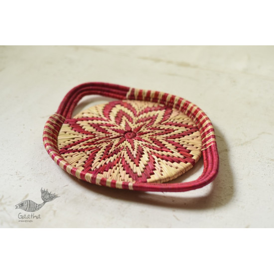 Moonj Grass handicraft - Serving Tray-Pink & Natural