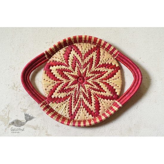 Moonj Grass handicraft - Serving Tray-Pink & Natural