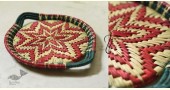 Moonj Grass handicraft - Serving Tray-Pink & green