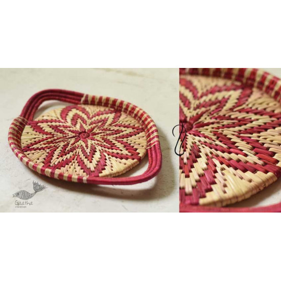 Moonj Grass handicraft - Serving Tray-Pink & Natural