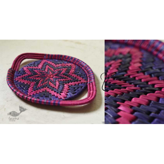 Moonj Grass handicraft - Serving Tray-Pink & Purple