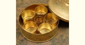 Ahar ✽ Brass ~ Spice Jar - Six jars inside  ( 6 x 6 x 3 Small Masaldaan )