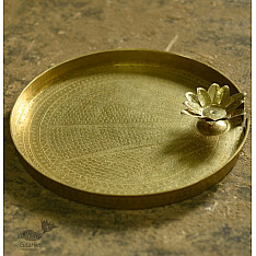 Ahar ✽ Brass ~ Aarti Thali with Lotus Shaped Diya - 14" x 14" x 2"