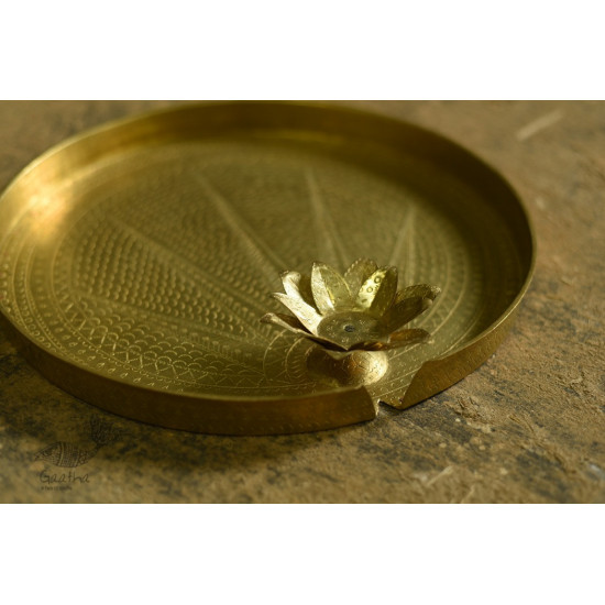 handmade brass aarti / pooja thali with diya