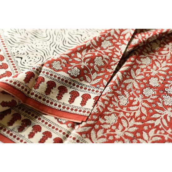 shop Bagru Cotton Red Saree - Block Printed