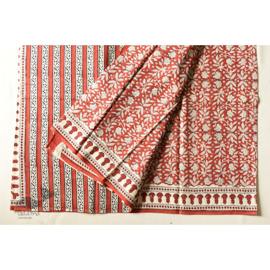 shop Bagru Cotton Red Saree - Block Printed