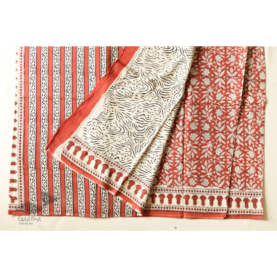 shop Bagru Cotton Red Saree - Block Printed