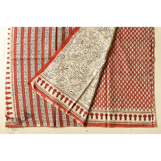 shop Bagru Block Printed Cotton Red Saree