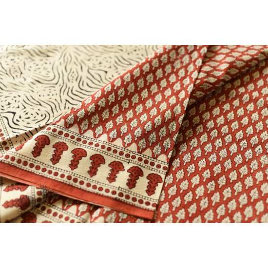 shop Bagru Block Printed Cotton Red Saree